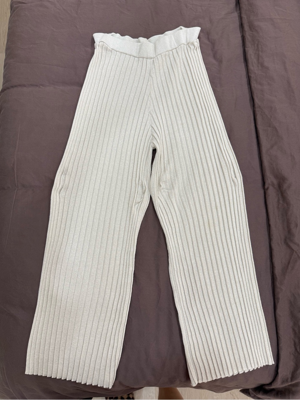Mango Cream Ribbed Knit Pants